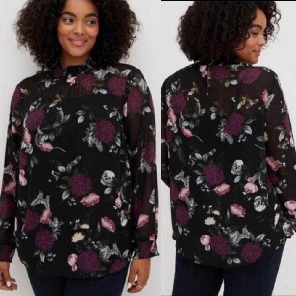 Torrid Black Floral Chiffon Blouse